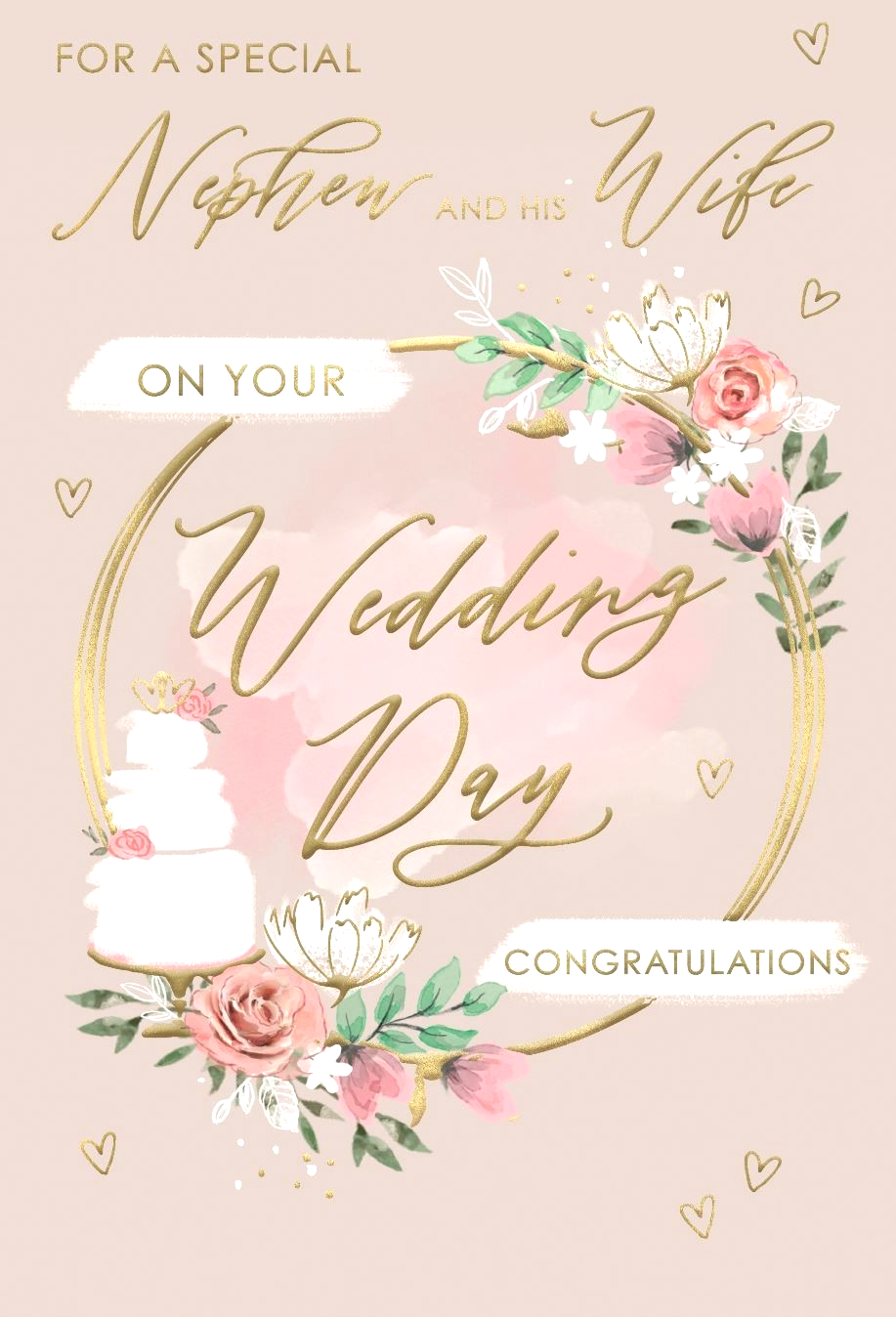 Wedding Day Card NEPHEW.  *Nine Inch Card, Gold Foiling, Paper Pages Inside*