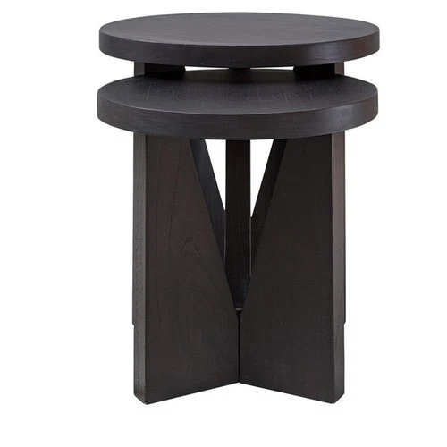 Uttermost Nadette Contemporary Wood Nesting Tables in Black/Woodtone (Set of 2) - Picture 4 of 8