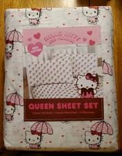 Hello Kitty And Friends Valentine's Day Queen Sheet Set Pink Umbrellas  Hearts
