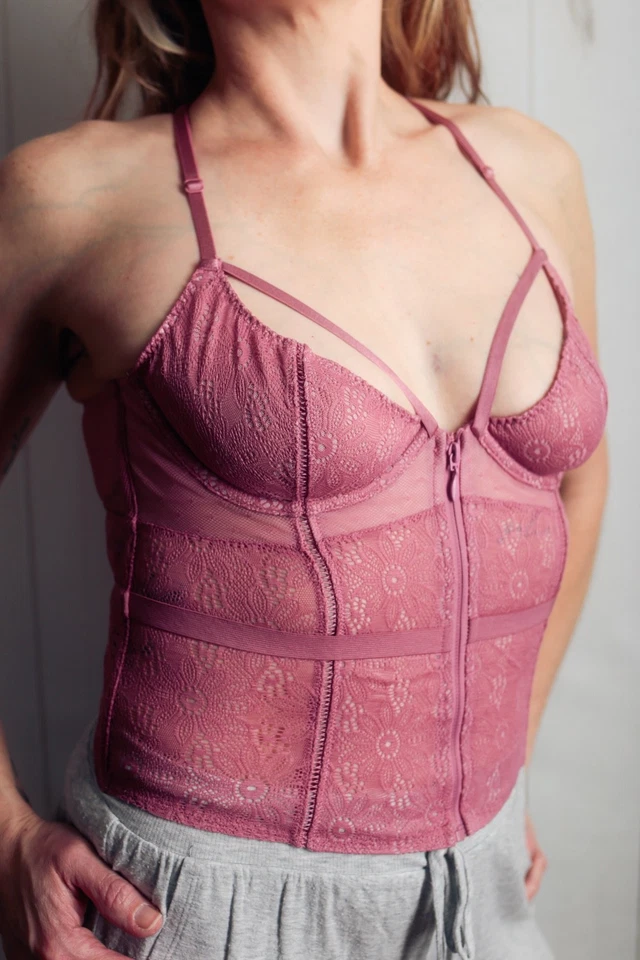 Victoria's Secret 34C Strappy Racerback Zip Front Babydoll Chemise Lingerie Pink - Image 3 of 4