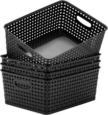 Plastic Storage Baskets for Organizing,11"X8.5"X4.7",Pack of 4 Black