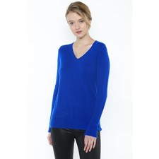 JENNIE LIU Cashmere Ava V Neck Sweater Cobalt Blue Knitwear Preppy X-Small