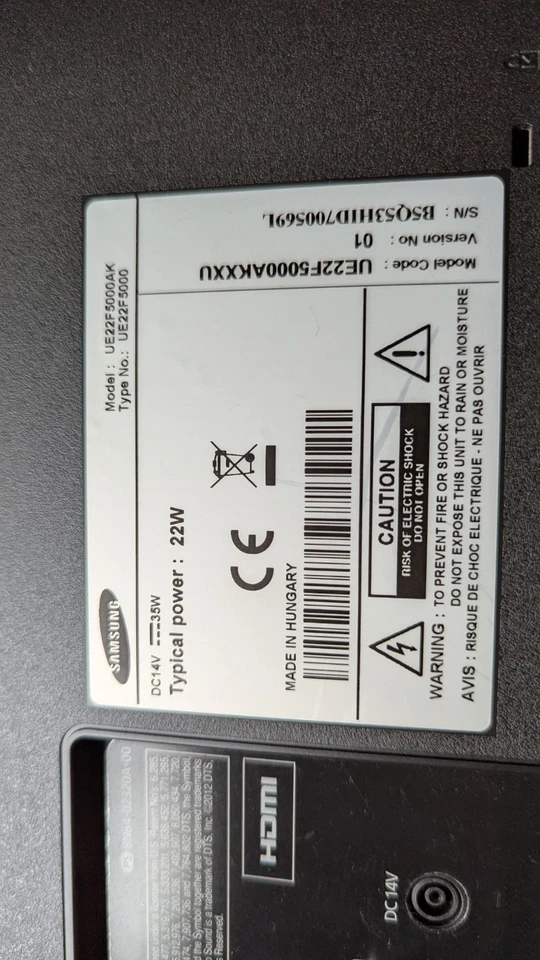 Samsung UE22F5000AK 22" LED TV Monitor 1080p with Freeview HD, 2x HDMI - Image 3 of 3