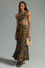 FARM RIO x Anthropologie One-Shoulder Cutout Tropical Linen Blend Dress M NWOT
