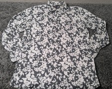 J Ferrar Shirt Men's L 16-16 1/2 Black White Flower Pattern Stretch Slim
