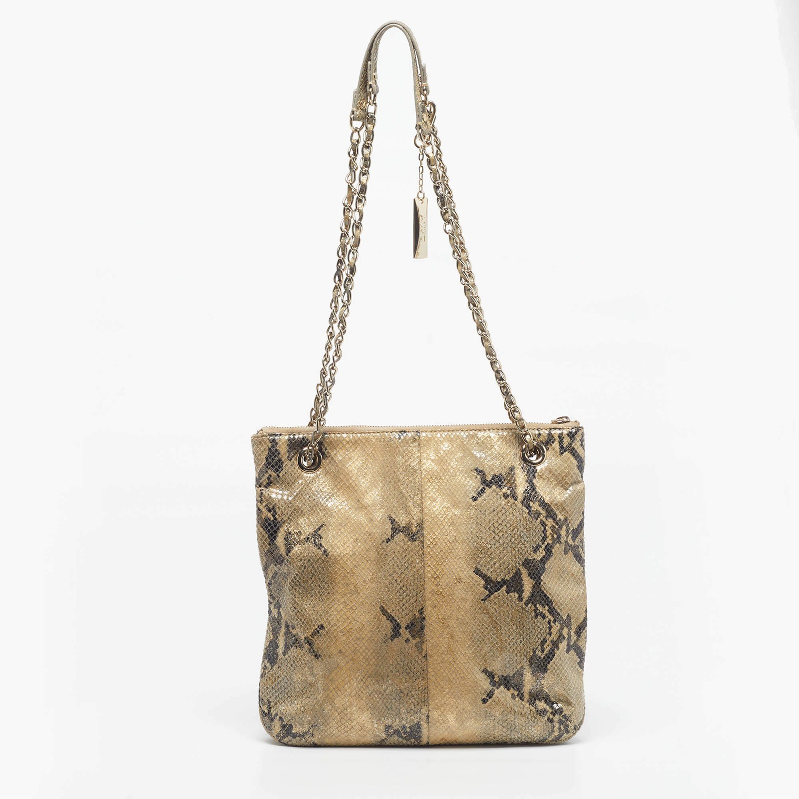 DKNY Beige Python Embossed Suede Chain Shoulder B… - image 1