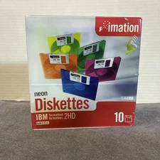 Imation Neon Diskettes 10 Pack IBM Formatted Brand New Sealed