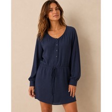 Gap Navy Blue Long Sleeve Drawstring Waist Shirt Dress XS NWT