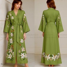 Large Size Female Long Robe Sleep Dress Novelty Print Flower Bathrobe Kimono Gow