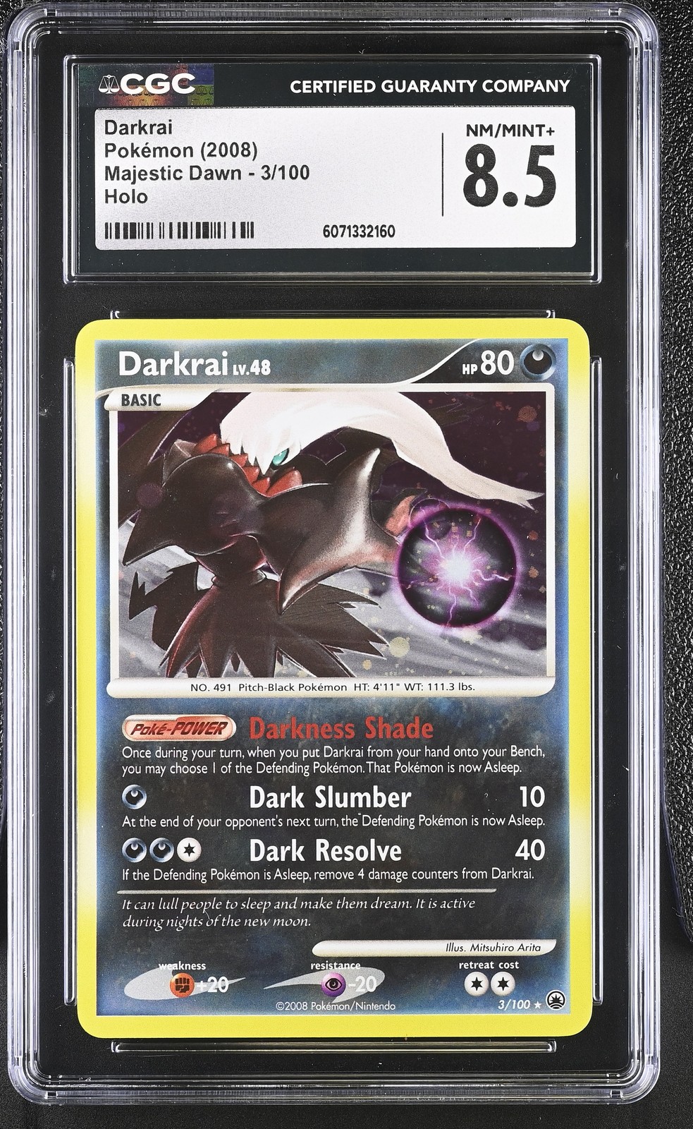 CGC 8.5 Darkrai 2008 Majestic Dawn 3/100 Holo Pokemon Card