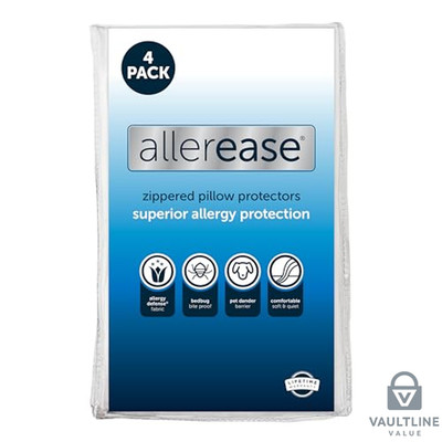4 Pack AllerEase Standard Queen Pillow Protectors - Breathable Polyester White