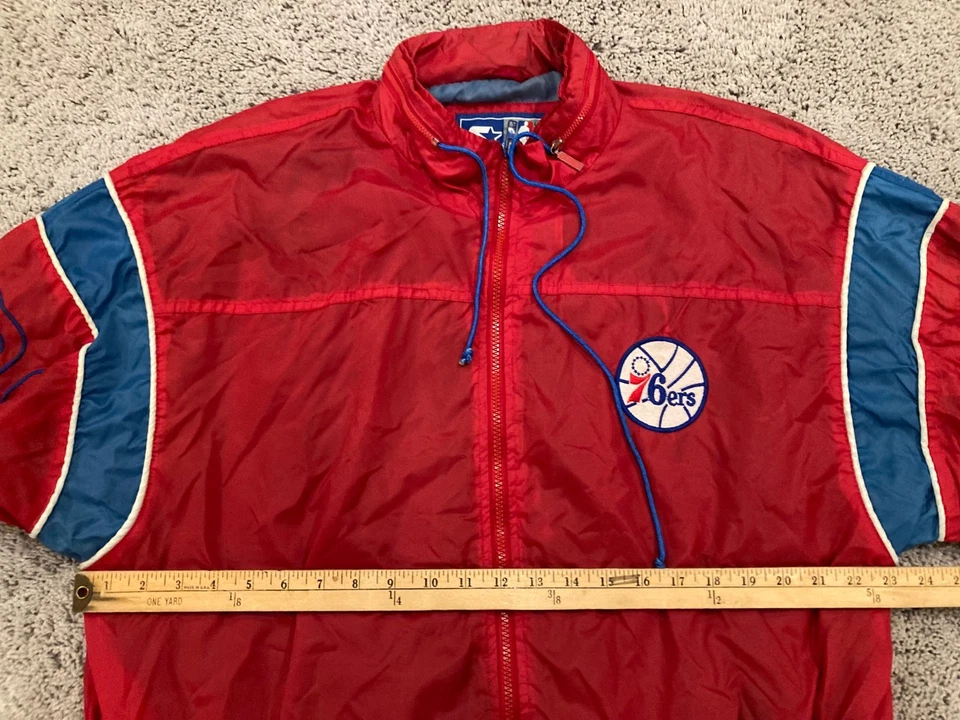 Chaqueta cortavientos con capucha y cremallera vintage de los 90 Philadelphia 76ers Sixers Starter L Foto 2 de 4