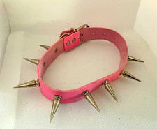 Pink Faux Leather Studded Spike Dog Collar Adjustable Size S Unisex