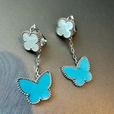 Butterfly earring white mop clover Turquoise 925 silver white gold plated