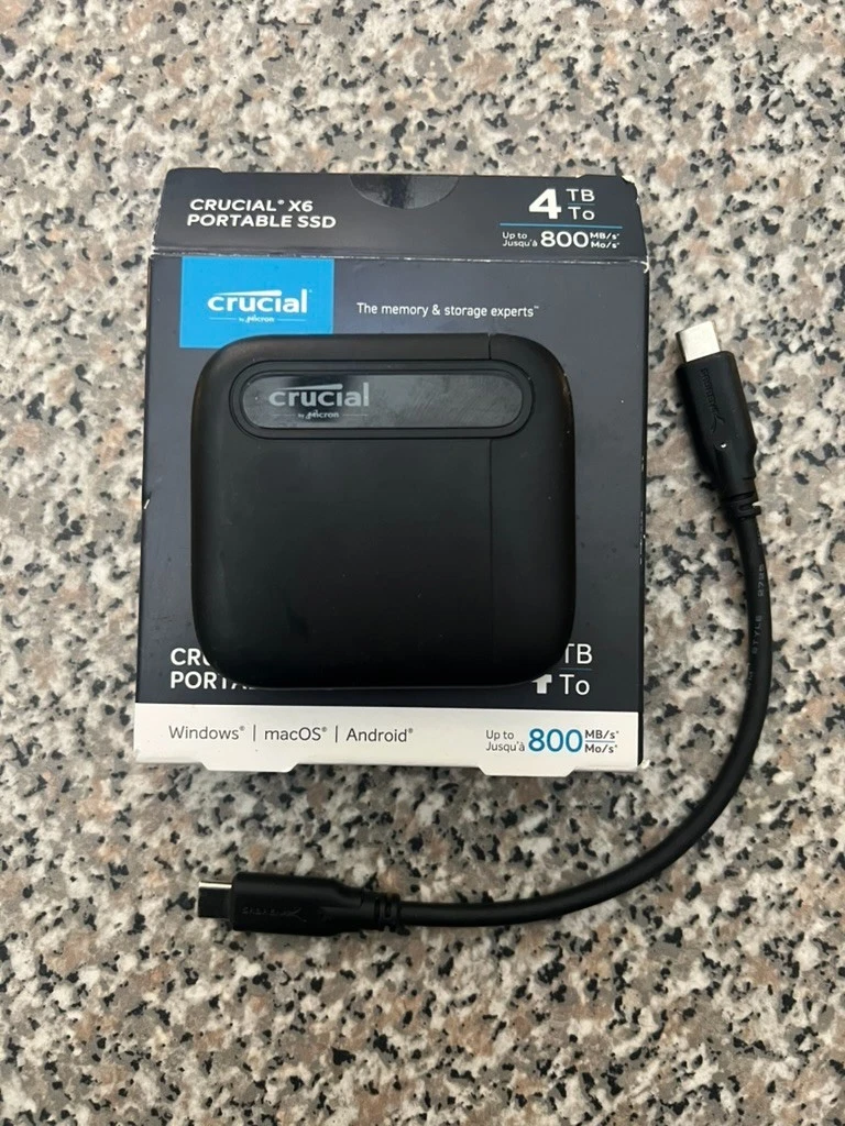 Unidad externa de estado sólido SSD portátil Crucial X6 de 4 TB USB-C 800 MB/s CT4000X6SSD