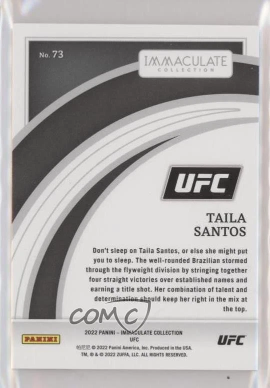 2022 Panini Immaculate UFC /49 Taila Santos #73 Rookie RC - Image 2 of 2