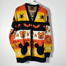 Her Universe Disney Mickey Mouse Halloween Cardigan MD Stripe Candy Cane Sweater