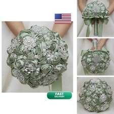 Mhojpik Bridal Wedding Bouquet Artificial Rose Flower Bunch Sage Green 3 9.4"