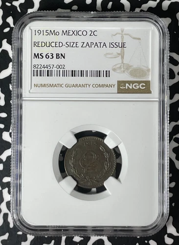 1915-Mo Mexico 2 Centavos NGC MS63BN Lot#G253 Choice UNC! KM#420 Reduced Zapata