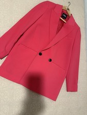Zara Pink Notch Lapel Double-Breasted Two-Button Women's Blazer, Long Sleeve