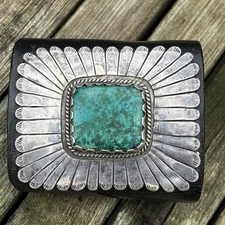 Navajo Vintage Stamped Ketoh Bracelet Bowguard Malachite Sterling Silver 99g 7”