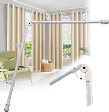 Bay Window Curtain Pole, L-Shaped Curved White Rod with 1 Elbow 