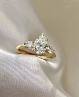 #ad #ad 3.00 TCW Pear Cut Moissanite Three Stone Engagement Ring 14k Solid Yellow Gold $336.17