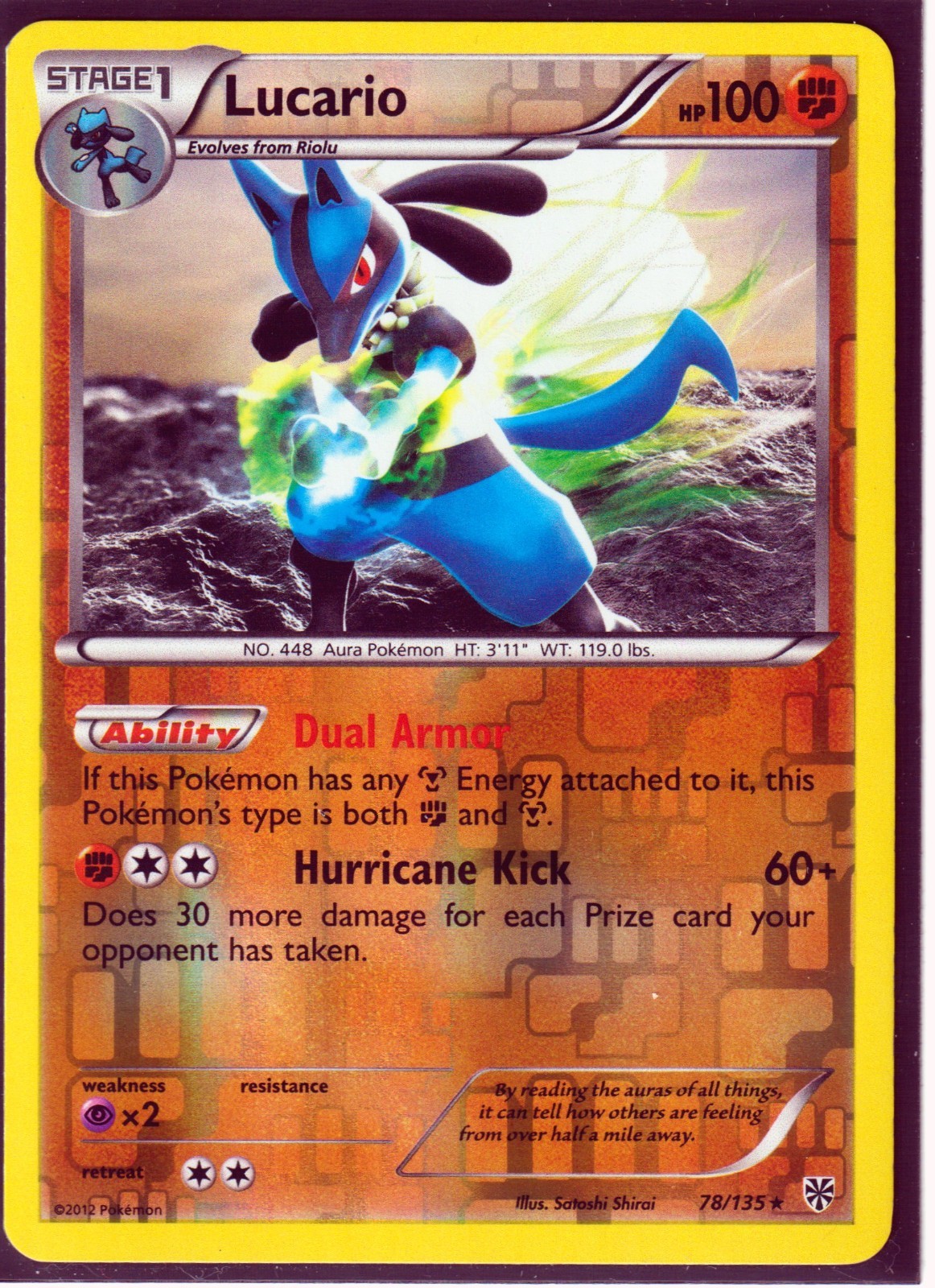 POKEMON 2012 LUCARIO 78/135 PLASMA STORM- RARE- REVERSE HOLO NM/LP (L2)