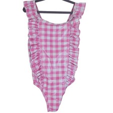 Tommy Bahama Shimmer Pink Checkered Ruffle Summer Bathing Suit Girls 6