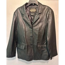 Guide Gear Mens Black Genuine Leather Blazer Jacket Three Button Size Large