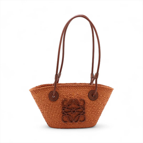 Loewe Anagram mini basket Raffia x leather Straw bag Brown