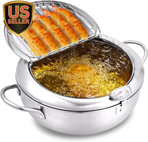 Deep Fryer Pot, 304 Stainless Steel Japanese Frying Pot with Oil Drain, Tempe...