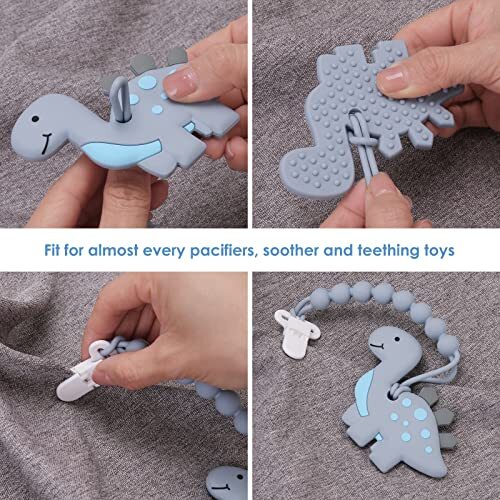 4-Pack Silicone Pacifier Clips with One-Piece Beads for Baby Boys & Girls, Grey - Picture 2 of 7