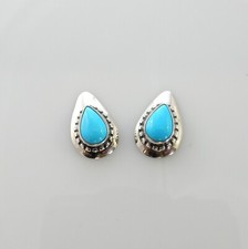 Handmade Southwestern Sterling Silver Blue Turquoise Post Teardrop Earrings