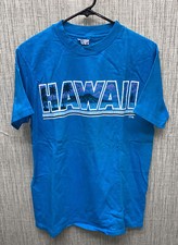Hanes Mens Blue Beefy-T HAWAII Graphic T-Shirt Size L USA Made 20 In Armpit