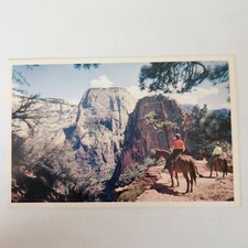 Vintage Union Pacific Railroad Pictorial Postcard Zion National Park Horses & Ri