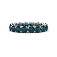London Blue Topaz Round 4.00mm Full Eternity Band Ring With Rhodium Plated