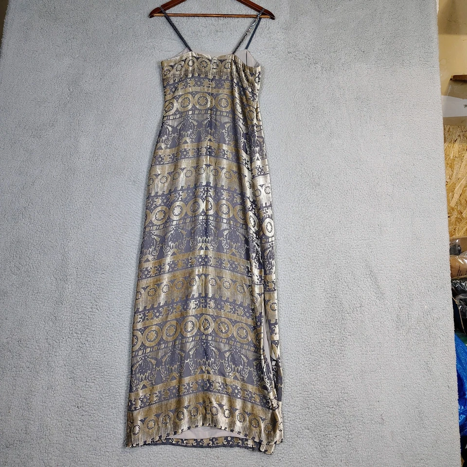 Kay Unger Maxi Dress Womens 4 Blue Taupe Gray Textured Beaded Bodycon Vintage - Image 2 of 4