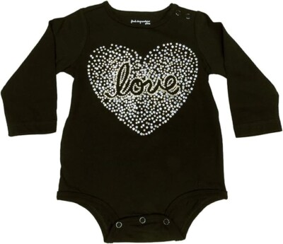 First Impressions Baby Girls' Love heart  One piece bodysuit  Black 6-9 month