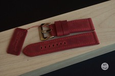 24 mm Cinturino artigianale rosso pullup Pam Italy MTstraps Vintage Leather Band