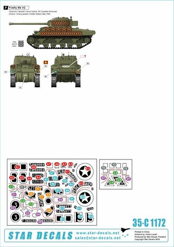 Star Decals 1/35 Sherman Firefly: NZ CZ CA Mk.Ic Hybrid Mk.Vc Firefly 35C1172 x - Picture 2 of 3