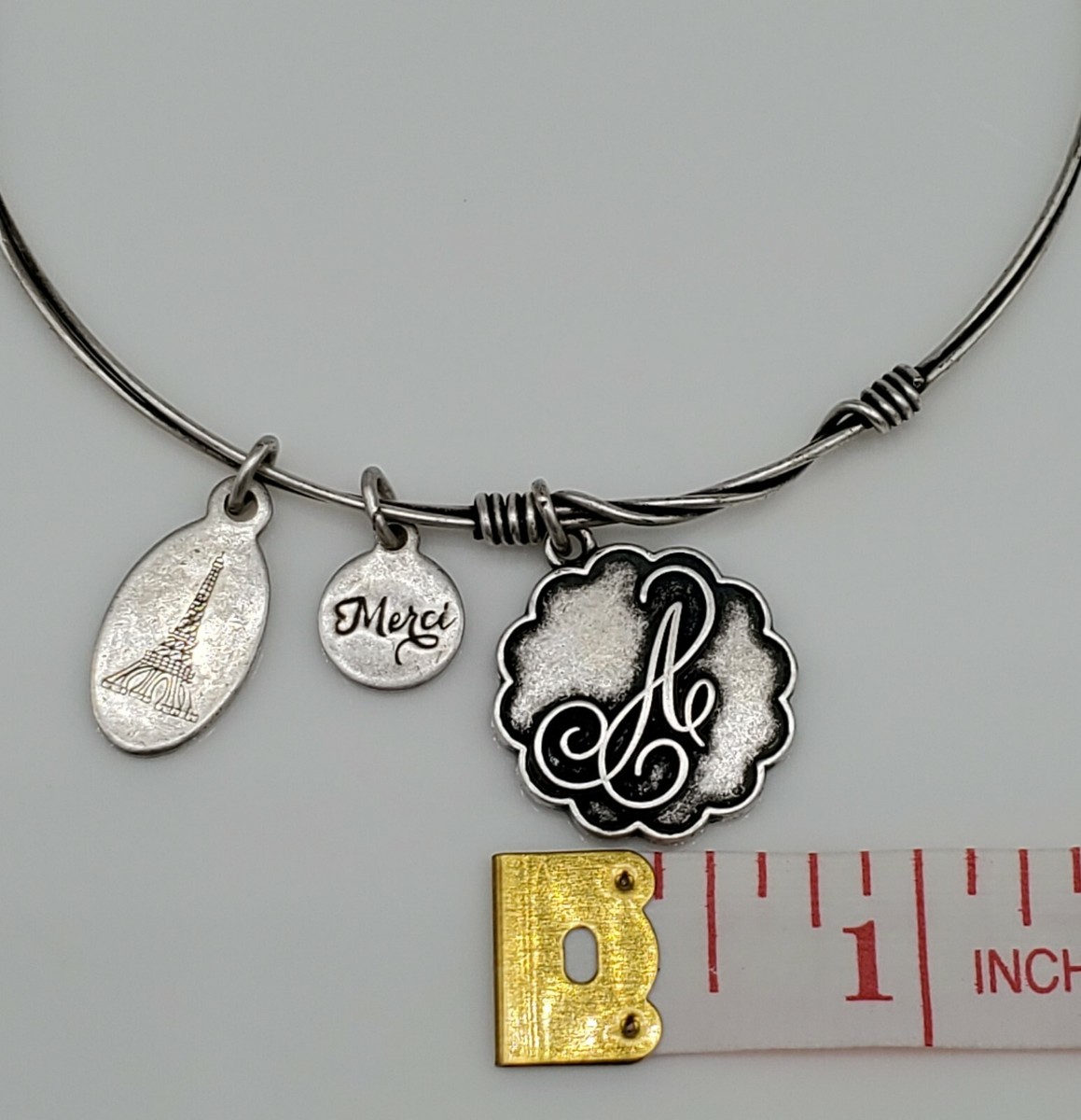 Letter A Wire Bangle Bracelet 7in Silver Tone Paris Eiffel Tower