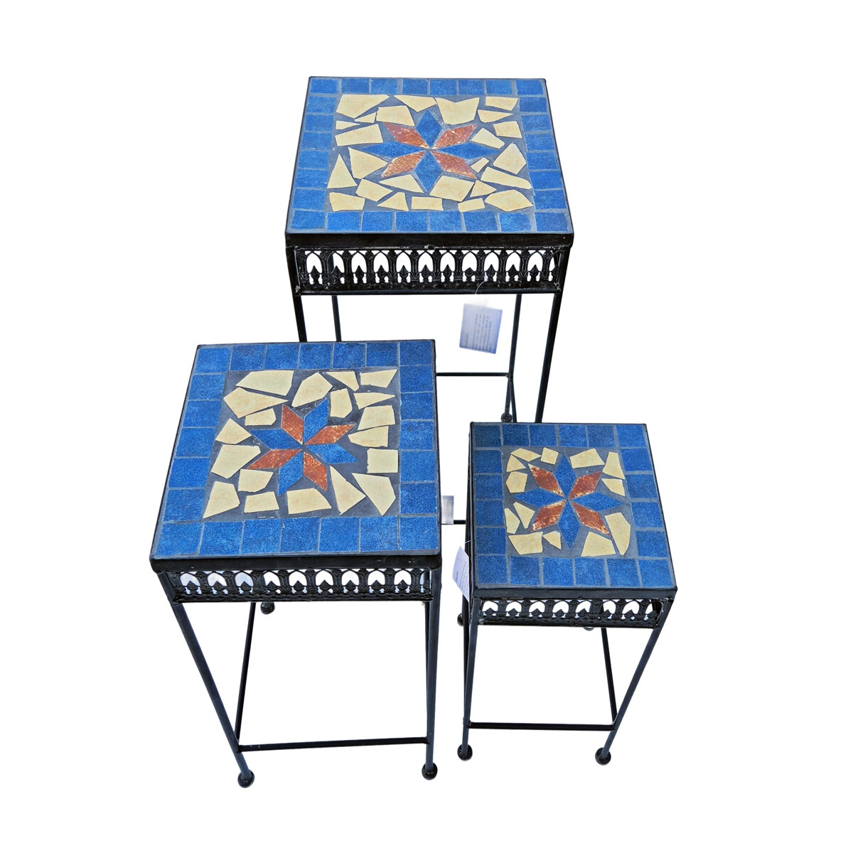 Metall Blumenhocker Beistelltisch Blumensäule Tisch Mosaik eckig schwarz