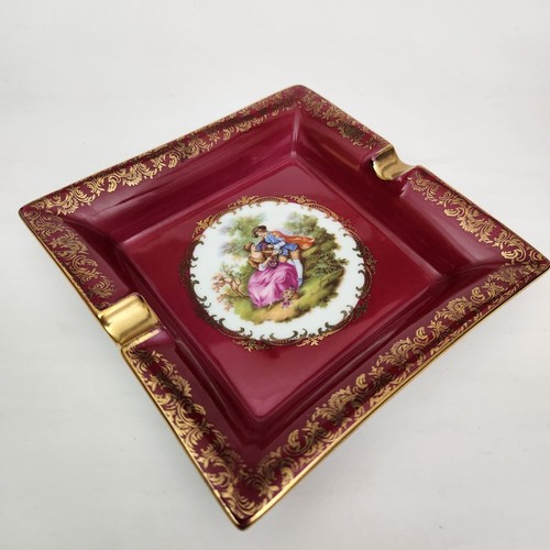 Vintage French Porcelain Ashtray Limoges Castel France Burgundy w Gold colors - Picture 2 of 9