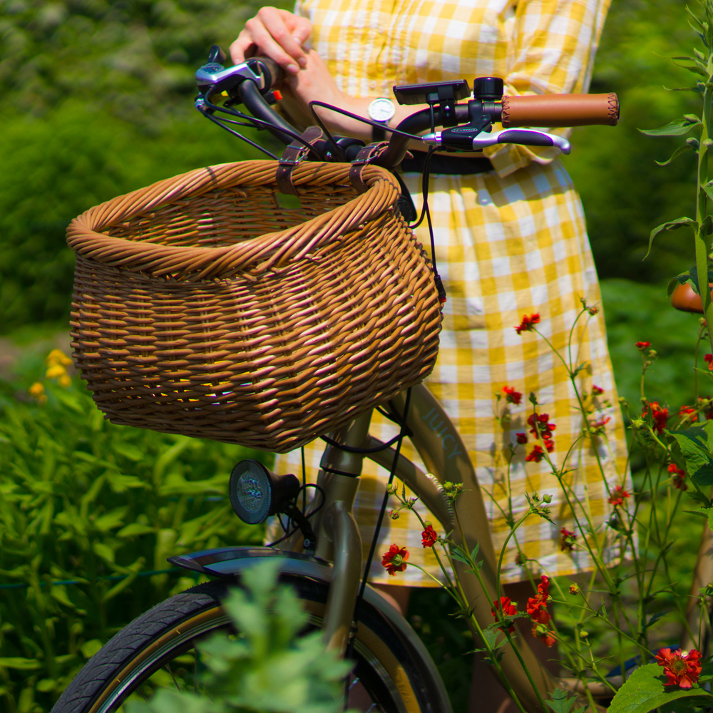 In vimini MotoBicicletta Cesto, Heritage Pentola a ventre, stile vintage, cinturini in pelle In vimini MotoBicicletta Cesto, Heritage Pentola a ventre, stile vintage, cinturini in pelle