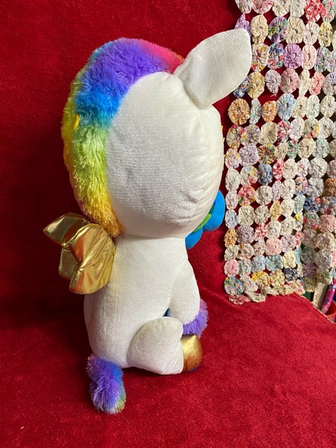 Large Stuffed Rainbow Unicorn Gold Lame Hoof & Horn Colorful Hair Eyebrows | eBay