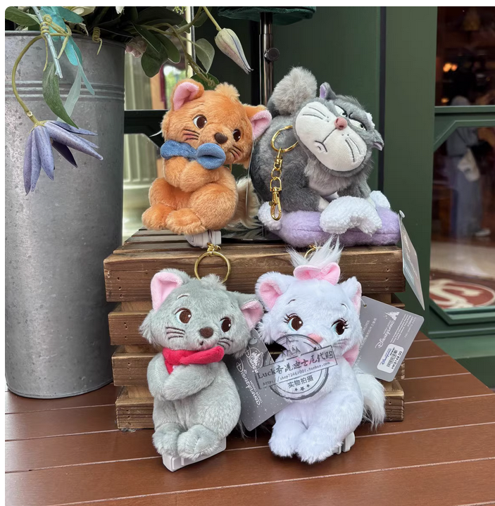 Disney 2025 Lucifer Berlioz Toulouse Cat Plush Keychain