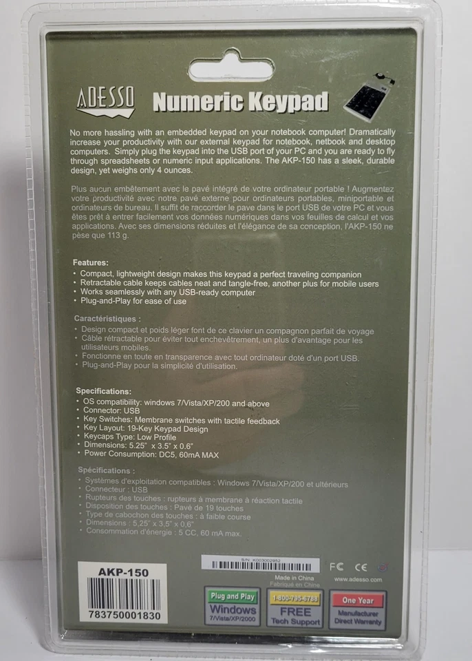 Adesso Numeric Slim and Portable Computer Keypad Compatible with Windows 7 - Image 3 of 4