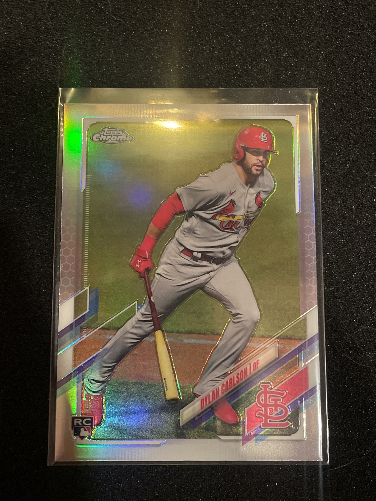2021 Topps Chrome Dylan Carlson Photo Variation Refractor Rookie Card #140 SP