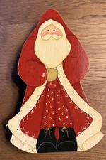 VTG Holiday Christmas Folk Art Santa Claus Hand Painted Wood Signed 1995